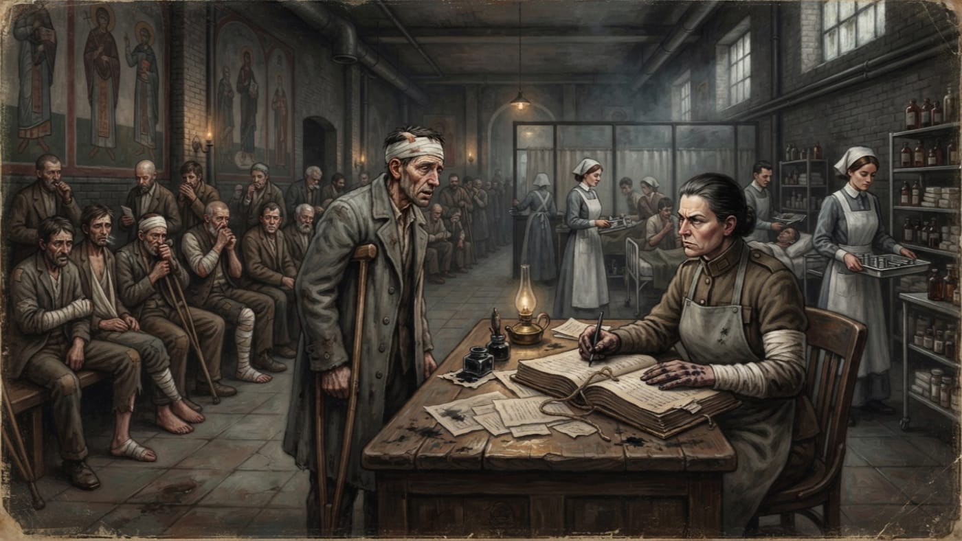 Queue of Confession — Queue of Confession, rendered as oil-painting.