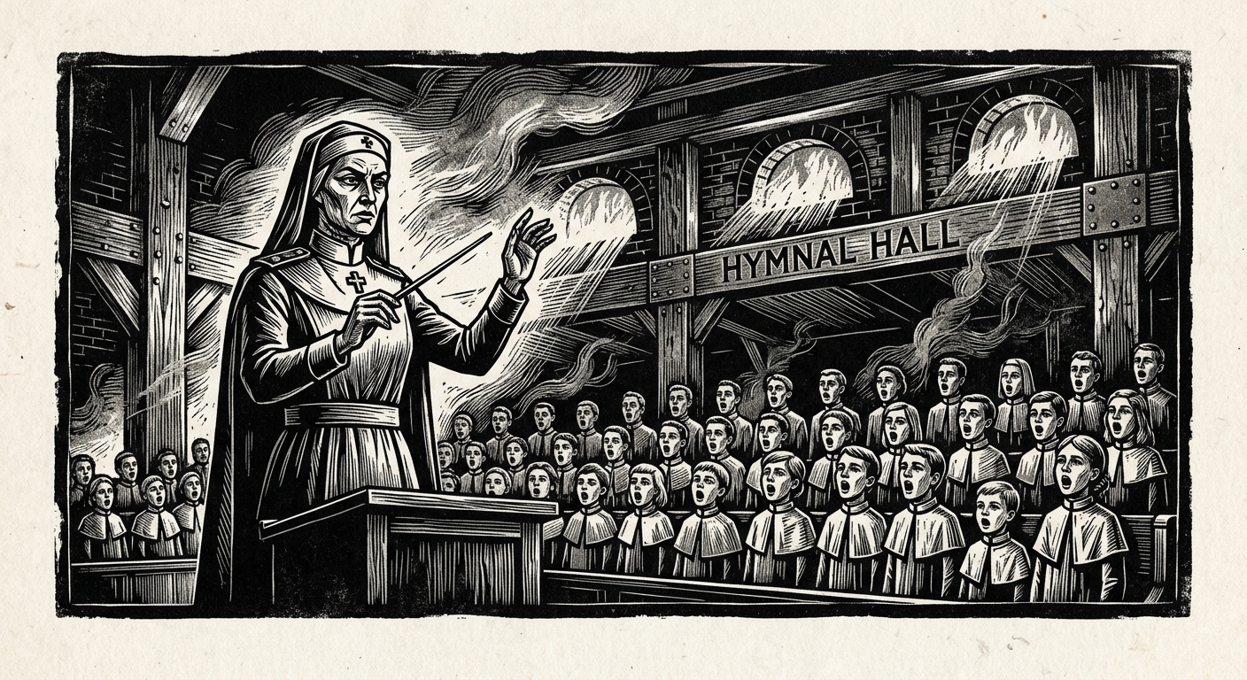 Master-Calibrator Sister Rauth conducting the calibration choir before the furnace glow
