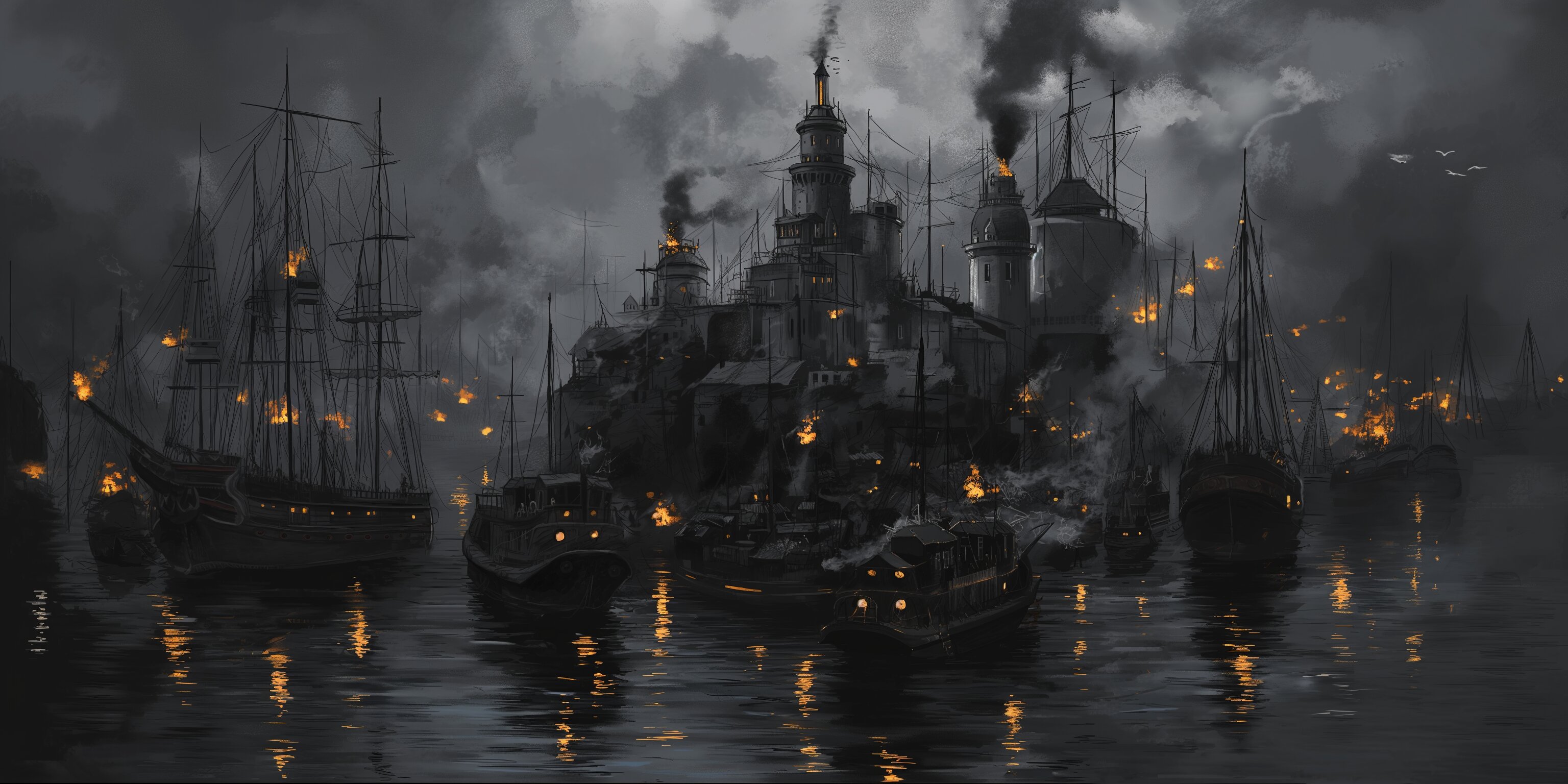 The Black Sea Reliquary Flotilla Saints Afloat seen from above at dusk