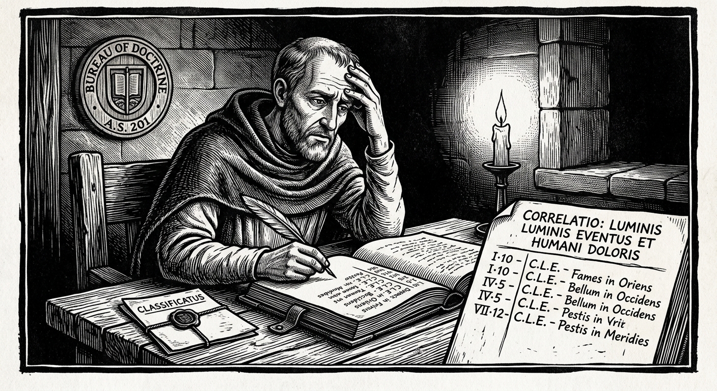 Drax at his desk reviewing his private ledger, the correlation table between chain luminance and scale of suffering open before him