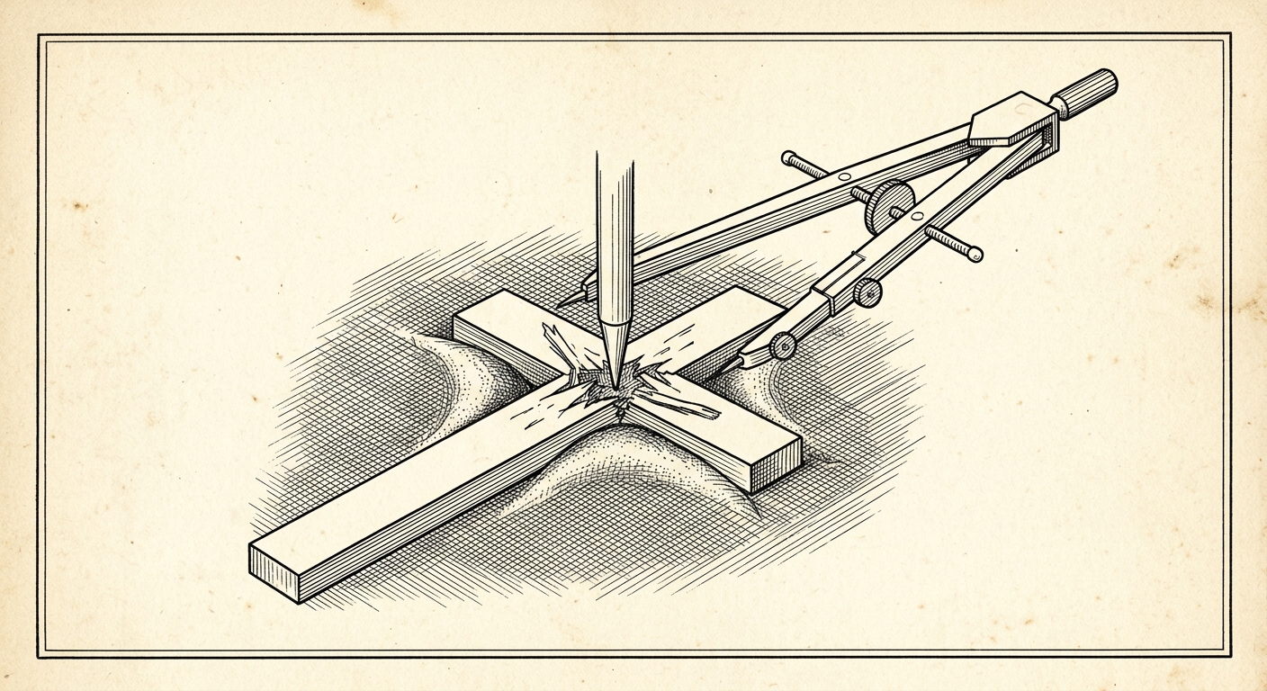 A printer pressing the compass-and-cross brass seal into crimson wax on a vellum document in a Ulm print-shop, pamphlets stacked around the press