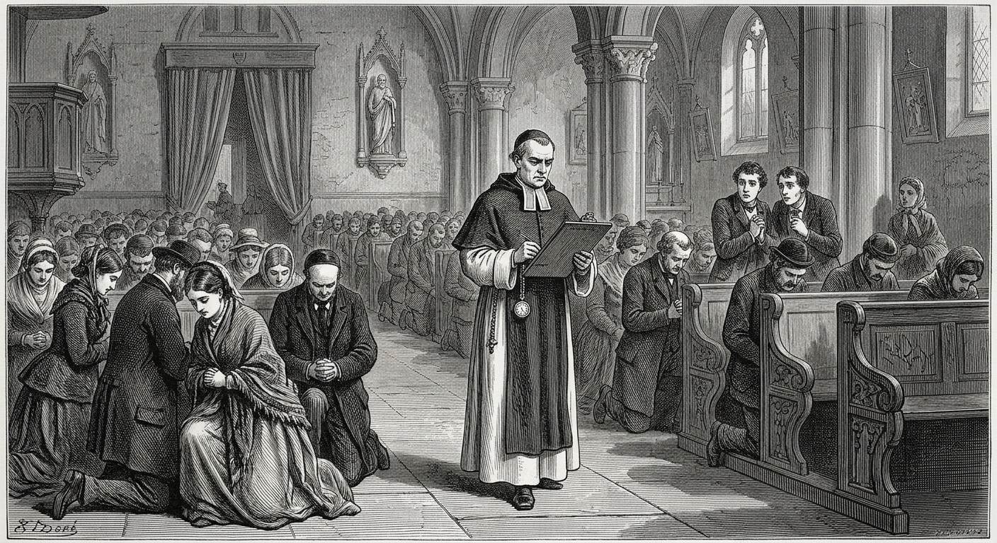 Congregation performing prescribed genuflection under Bureau supervision