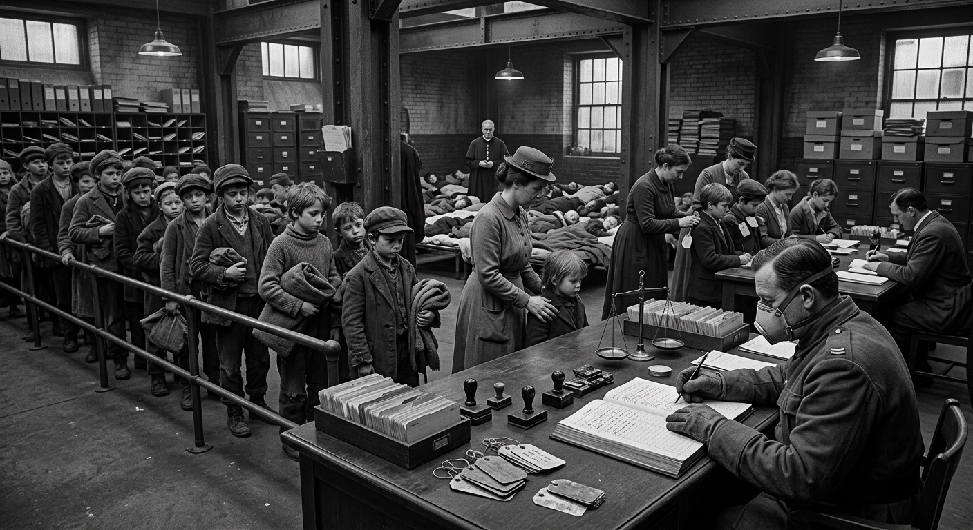 Orphanage Registrar — On the Foundling Flood, rendered as photograph.