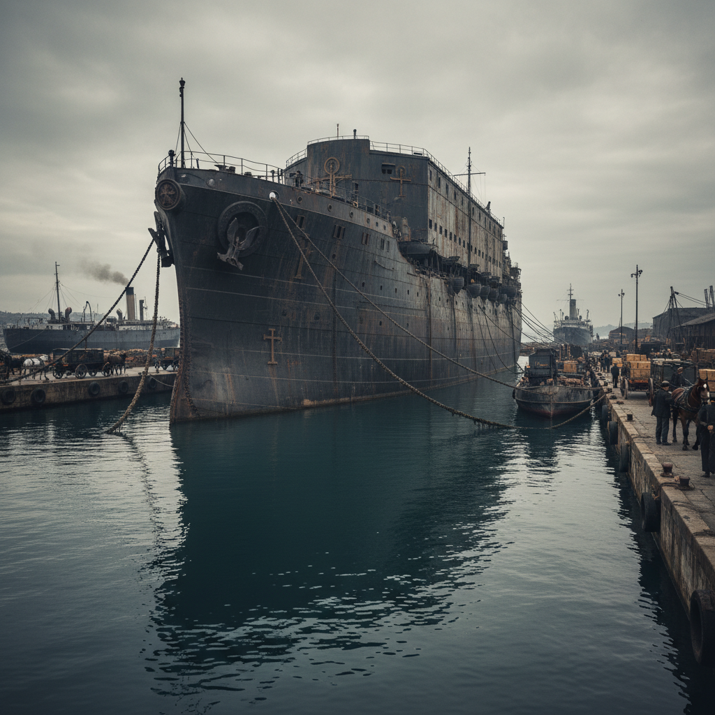 The Catacomb-Carrier Threnody motionless at Pier Seven, harbor workers on other piers ignoring it, the stillness of eleven years at the mooring