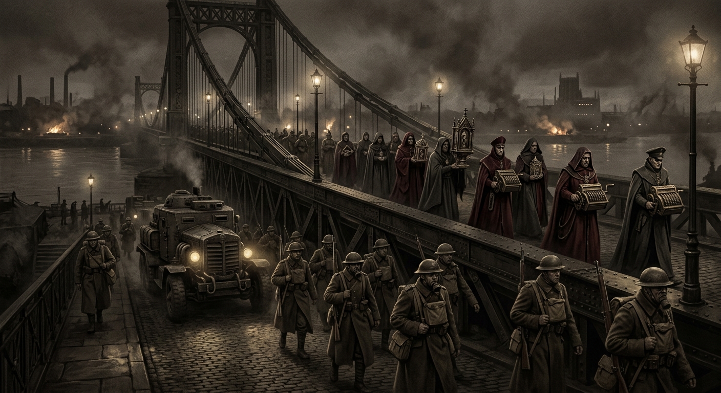 The Night of the Three Bridges — On the Necessity, rendered as photograph.