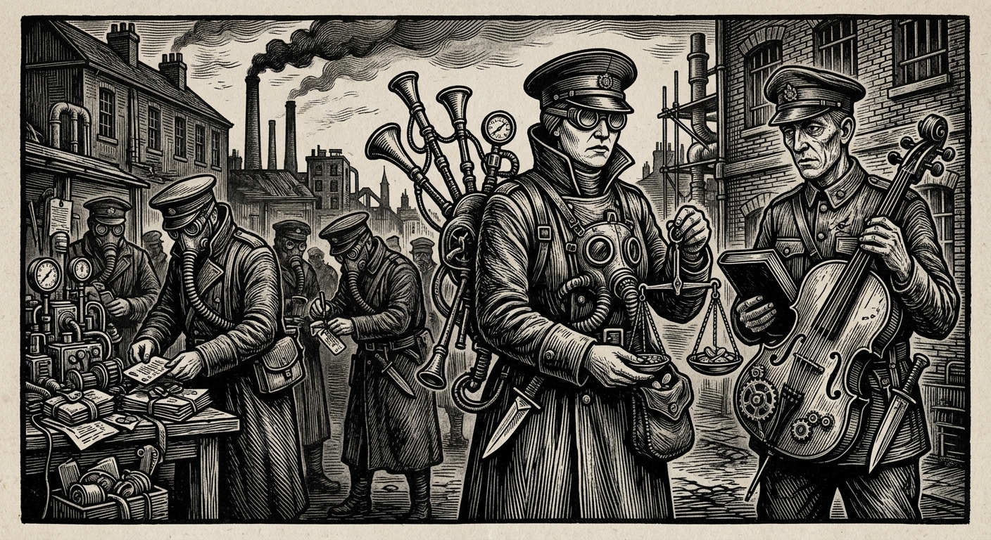 The Clipped Choir — On Members, Instruments, and the Discipline of Small Knives, rendered as woodcut.