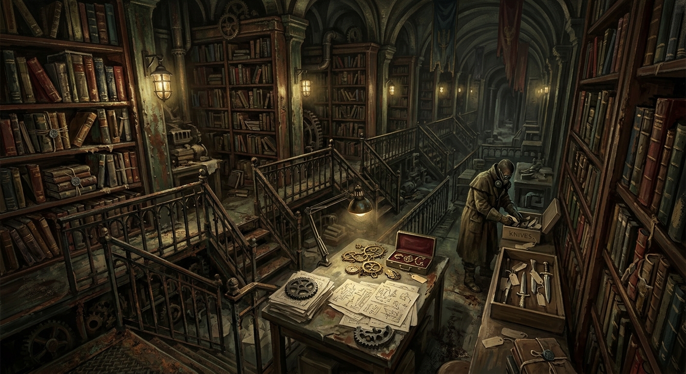 The Forbidden Stacks — The Forbidden Stacks, rendered as oil-painting.