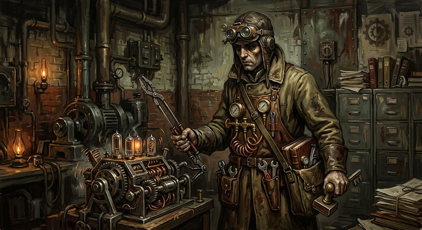 Inquisitor-Mechanic Lux Thane Mire — Inquisitor-Mechanic Lux Thane Mire, rendered as oil-painting.