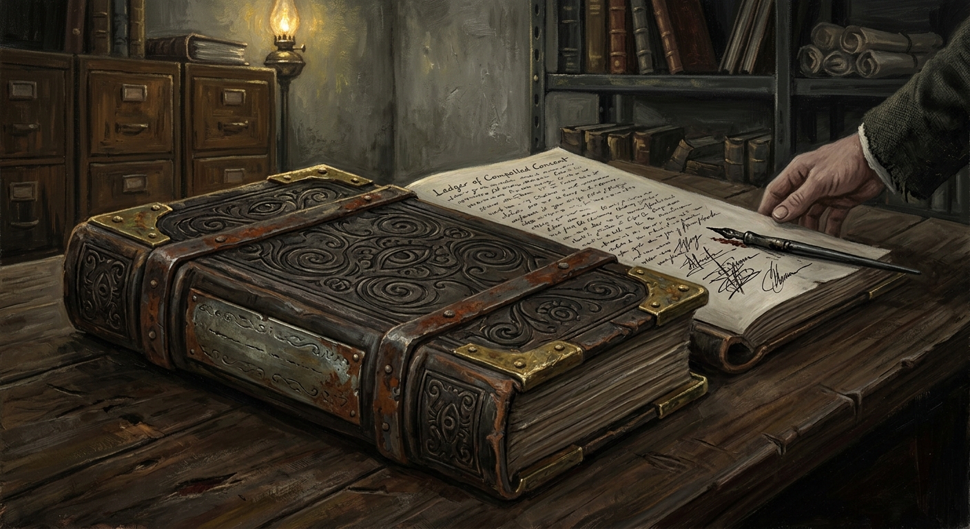 Ledger of Compelled Consent — Ledger of Compelled Consent, rendered as oil-painting.