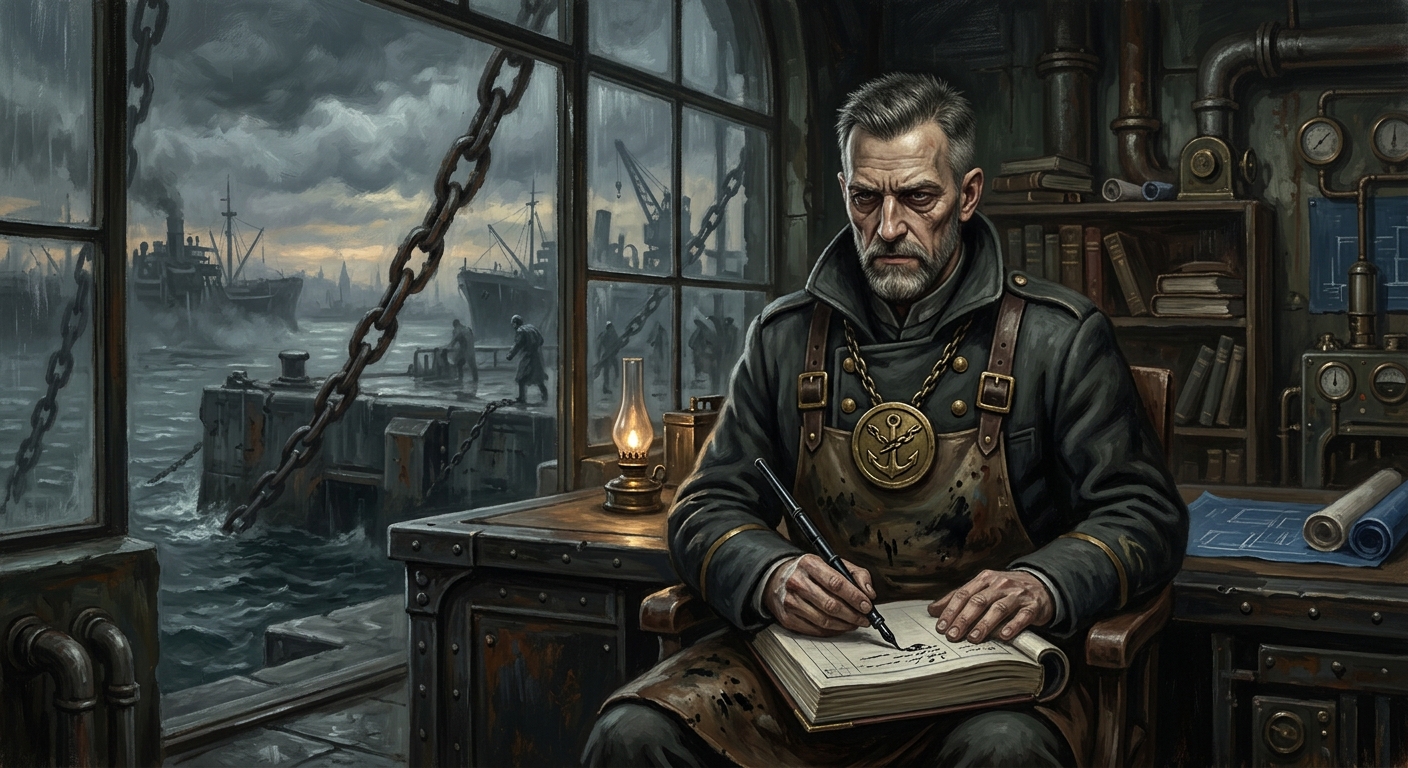 Harbormaster Joram Clee — Harbormaster Joram Clee, rendered as oil-painting.