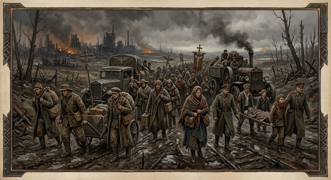 The Great Retreat — The Great Retreat, rendered as oil-painting.