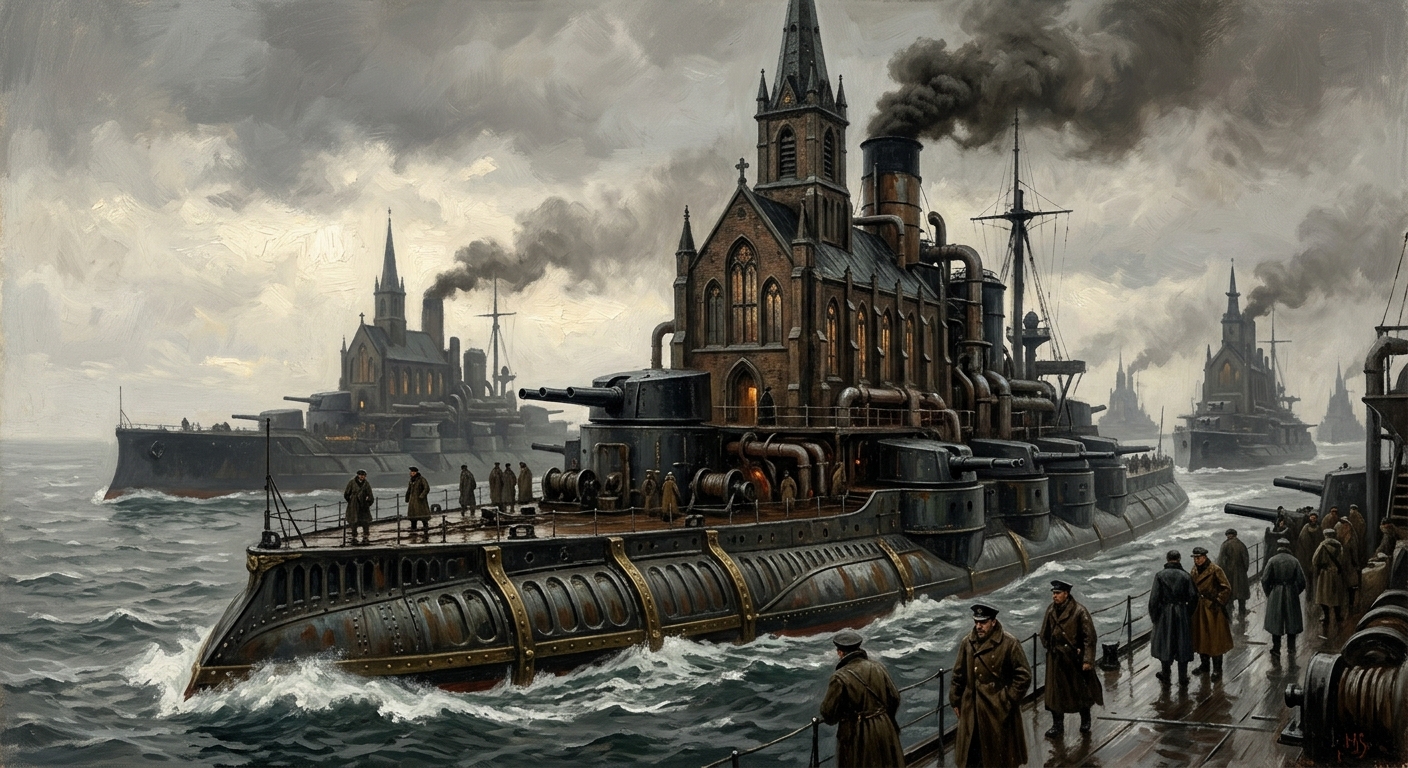 Cathedral Ships — Cathedral Ships, rendered as oil-painting.