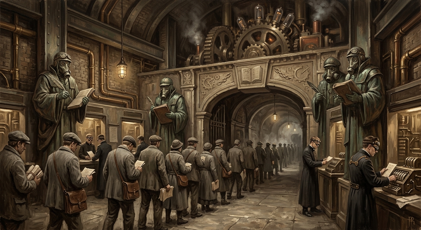 The Unnamed Bureau — The Unnamed Bureau, rendered as oil-painting.