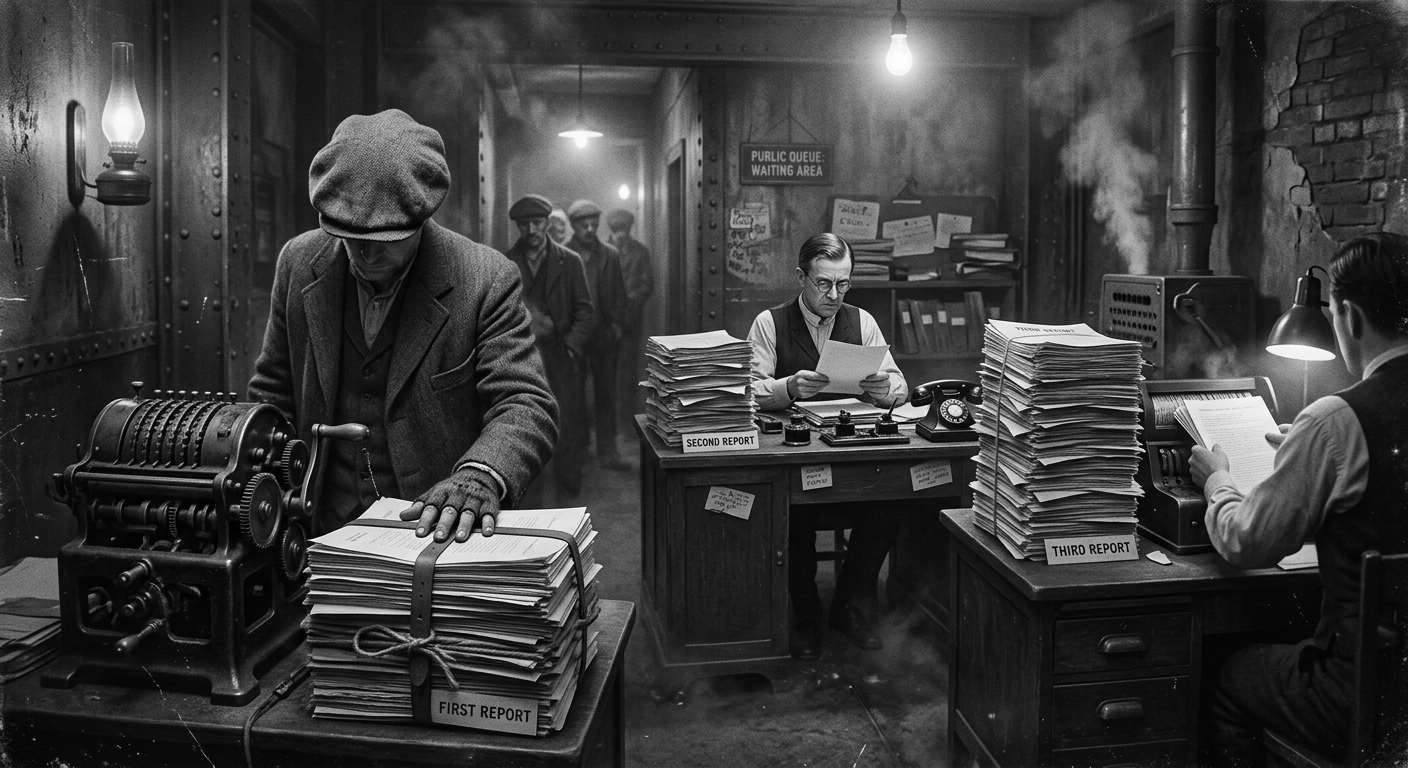 The Unnamed Bureau — On the First Three Reports, rendered as photograph.