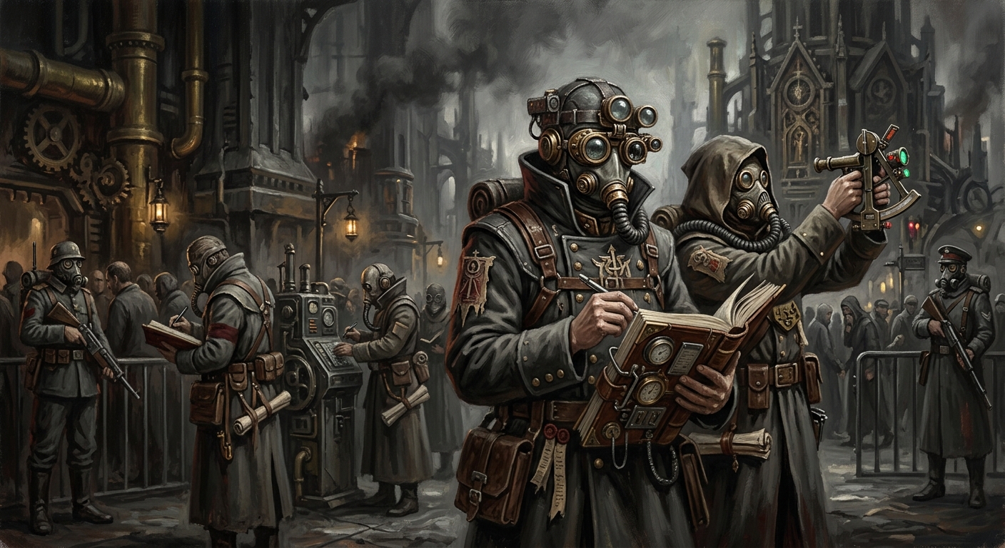 Shrine-Assessors — Shrine-Assessors, rendered as oil-painting.