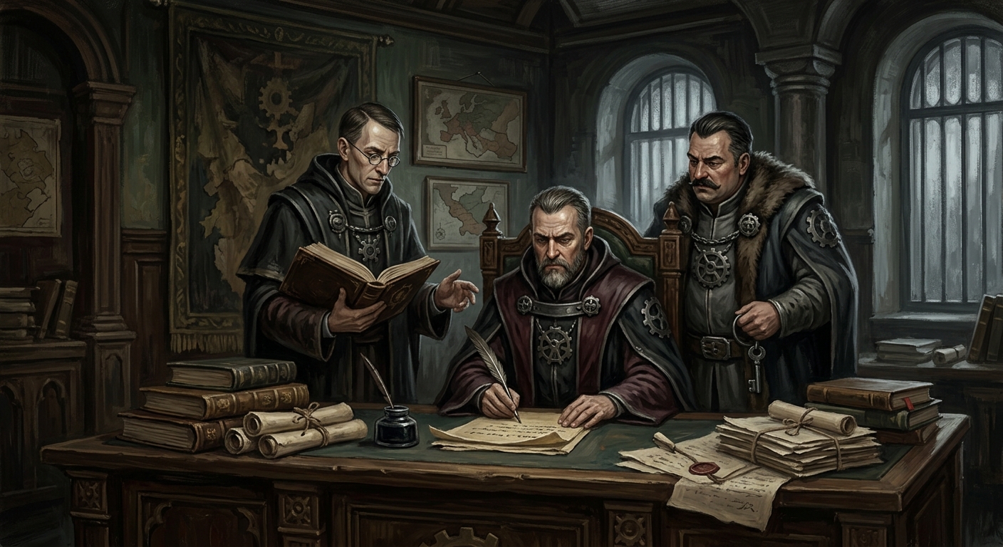 Triumvirate of Public Instruction — Triumvirate of Public Instruction, rendered as oil-painting.
