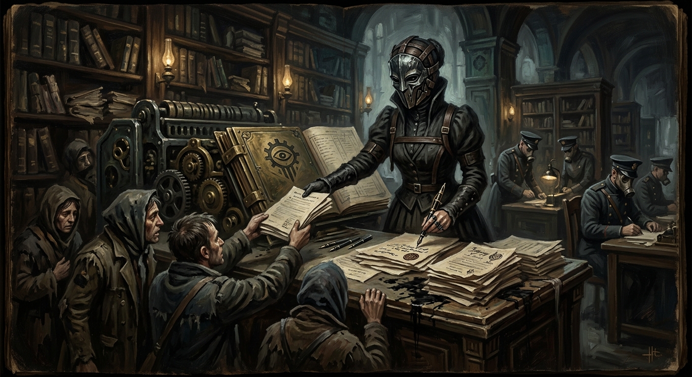 The Widow-Notary — The Widow-Notary, rendered as oil-painting.
