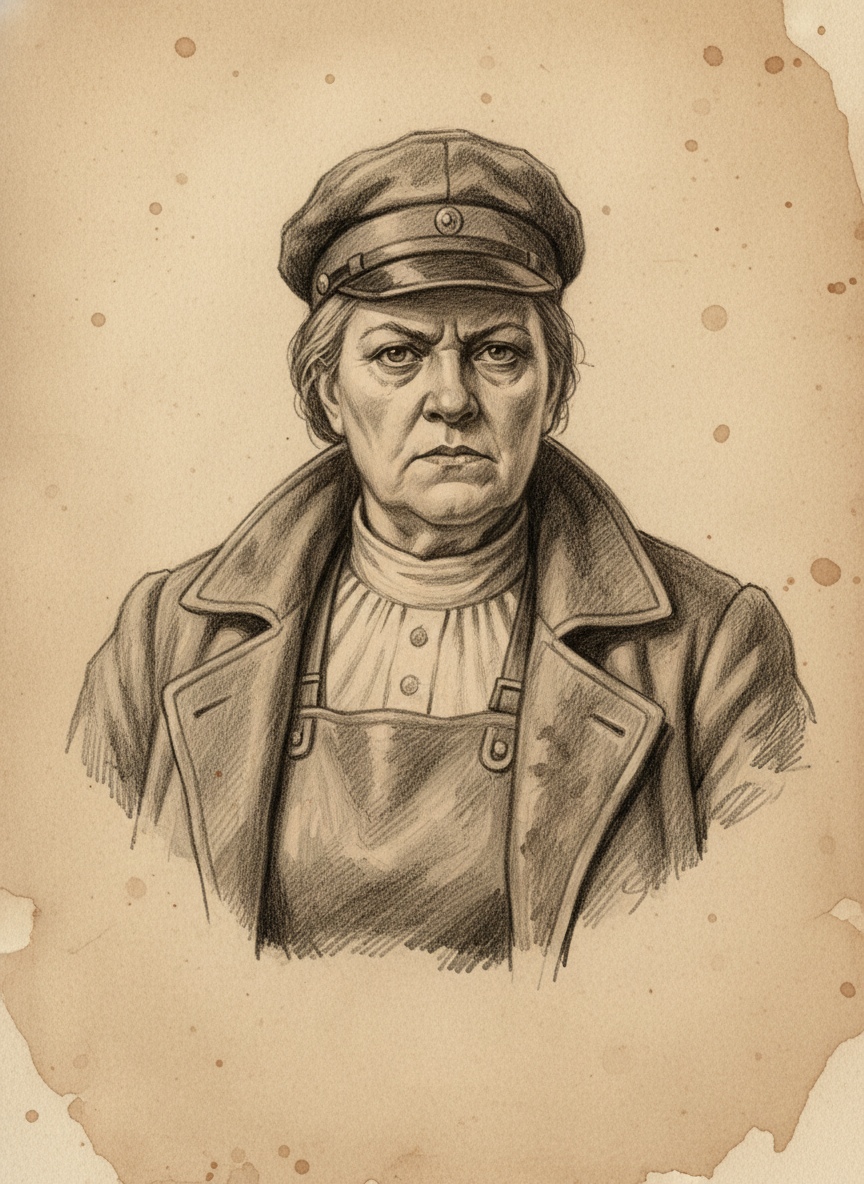 Black and white pencil dossier portrait of Aunt Velka, shown head and shoulders on vellum.