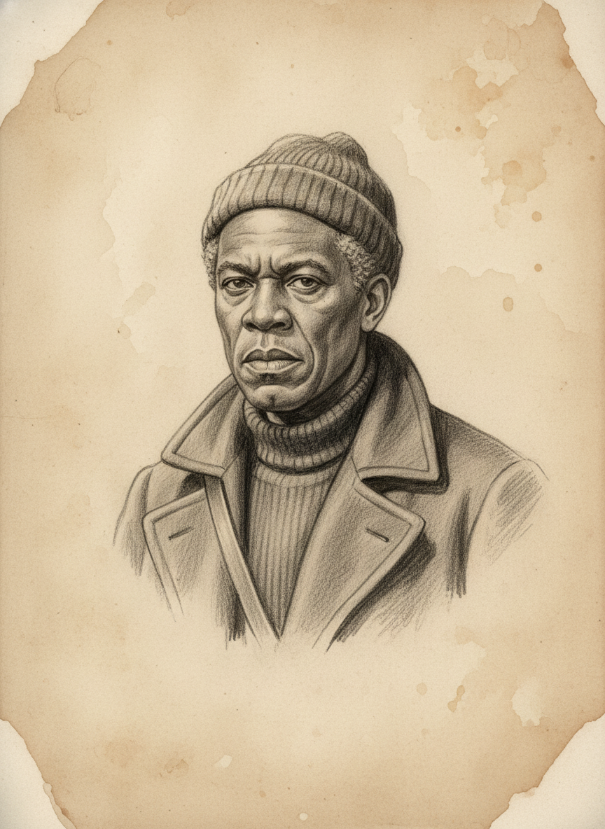 Black and white pencil dossier portrait of Brother Senn, shown head and shoulders on vellum.