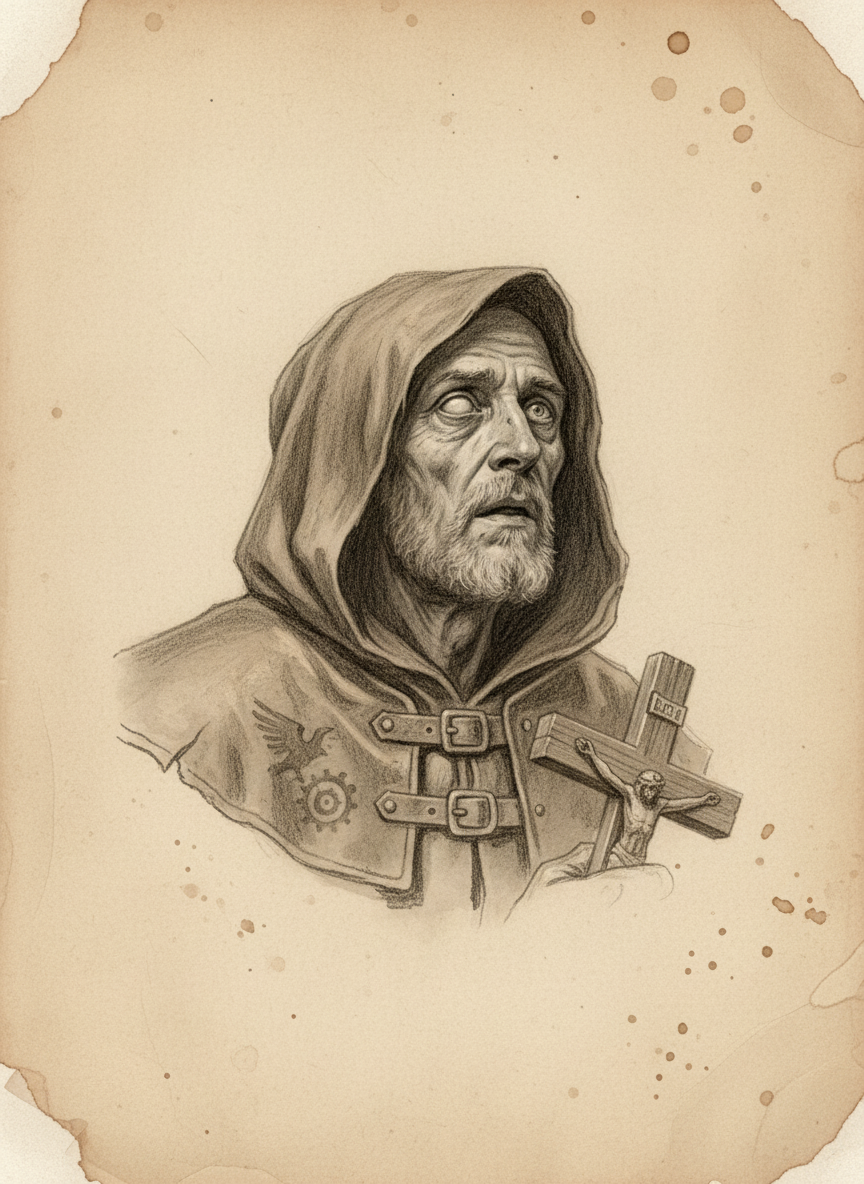 Black and white pencil dossier portrait of Brother Tomislav, shown head and shoulders on vellum.
