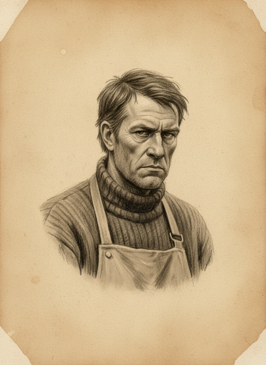 Black and white pencil dossier portrait of Dreher, shown head and shoulders on vellum.