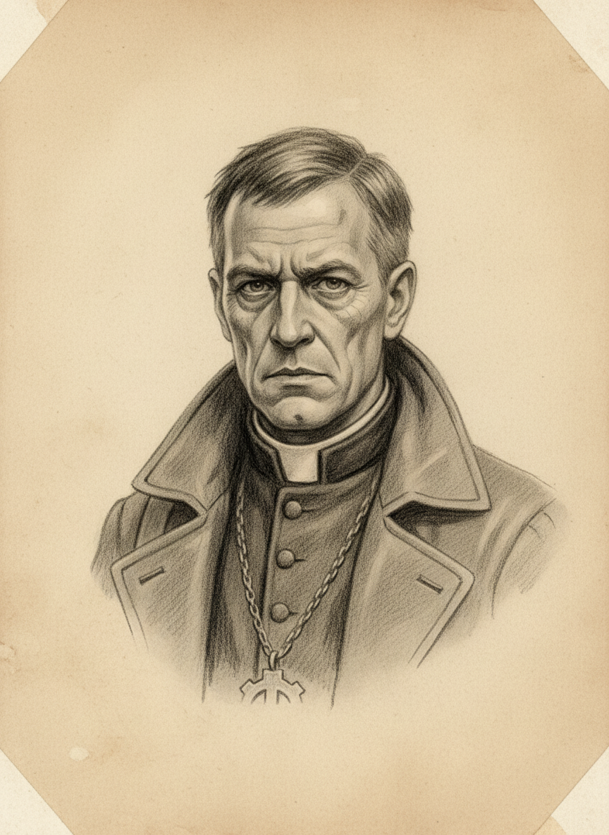 Black and white pencil dossier portrait of Father Ignatius of Cologne, shown head and shoulders on vellum.