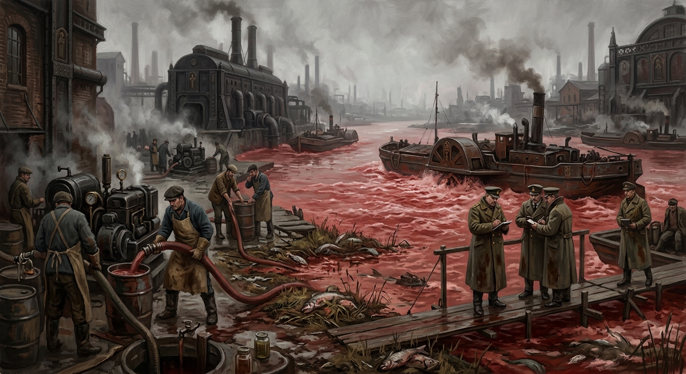Red Flood of the Danube — Red Flood of the Danube, rendered as oil-painting.
