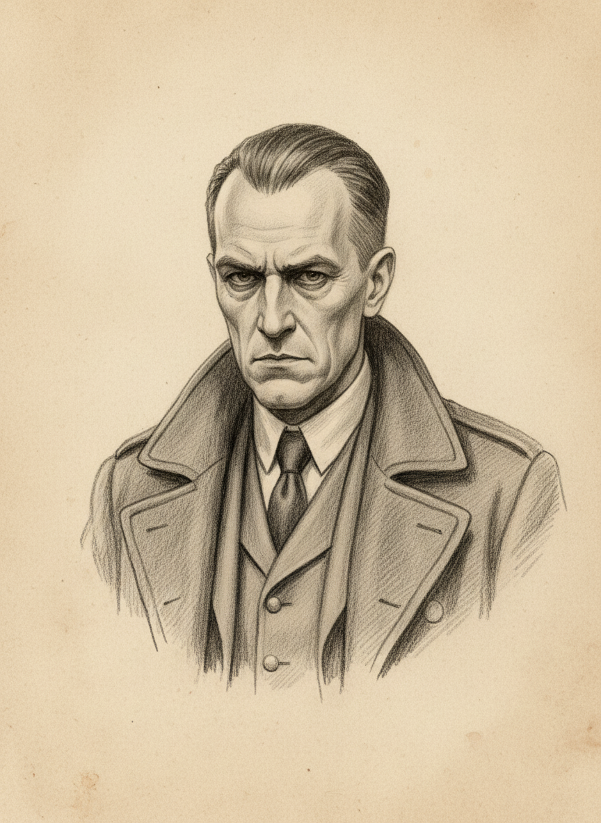 Black and white pencil dossier portrait of Kaspar Thenm, shown head and shoulders on vellum.