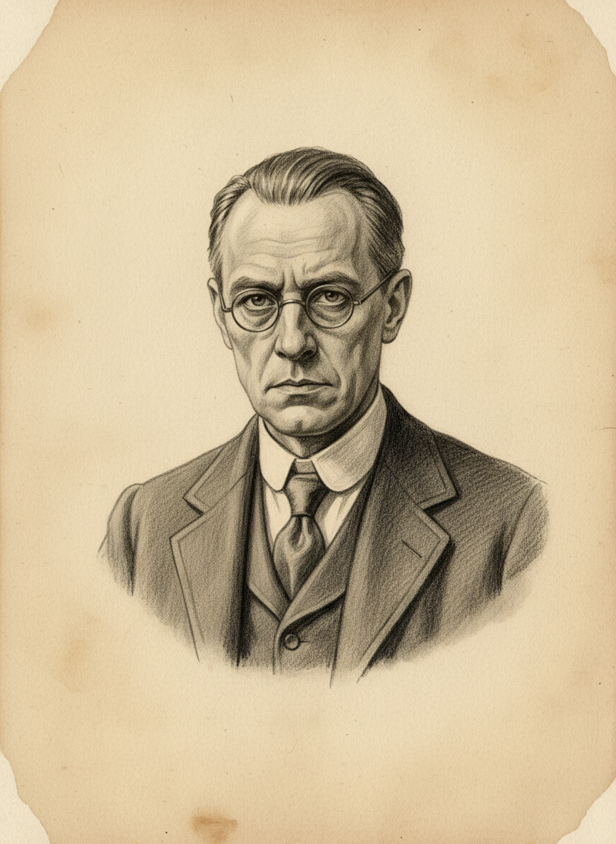 Black and white pencil dossier portrait of Koeler, shown head and shoulders on vellum.