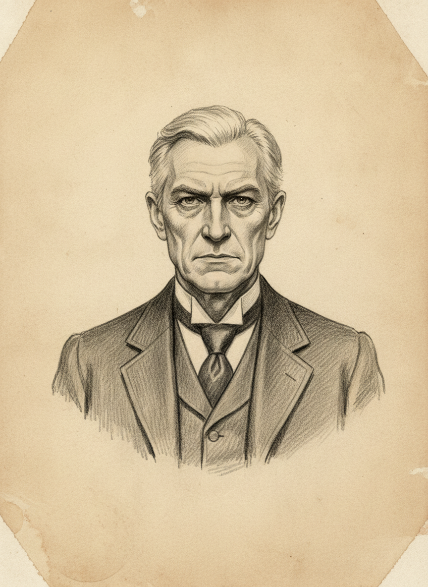 Black and white pencil dossier portrait of Lord-Warden Eccleston, shown head and shoulders on vellum.