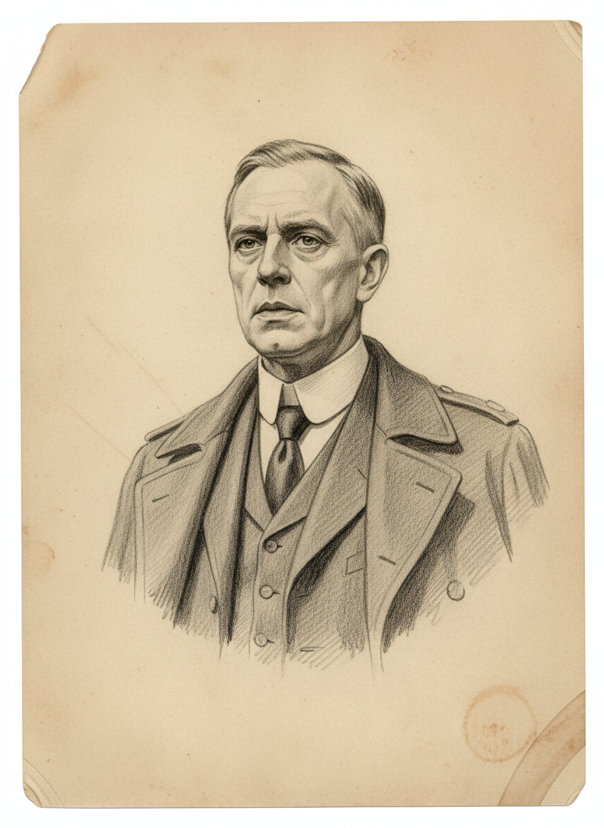Black and white pencil dossier portrait of Dr. Albrecht Klemm, shown head and shoulders on vellum.