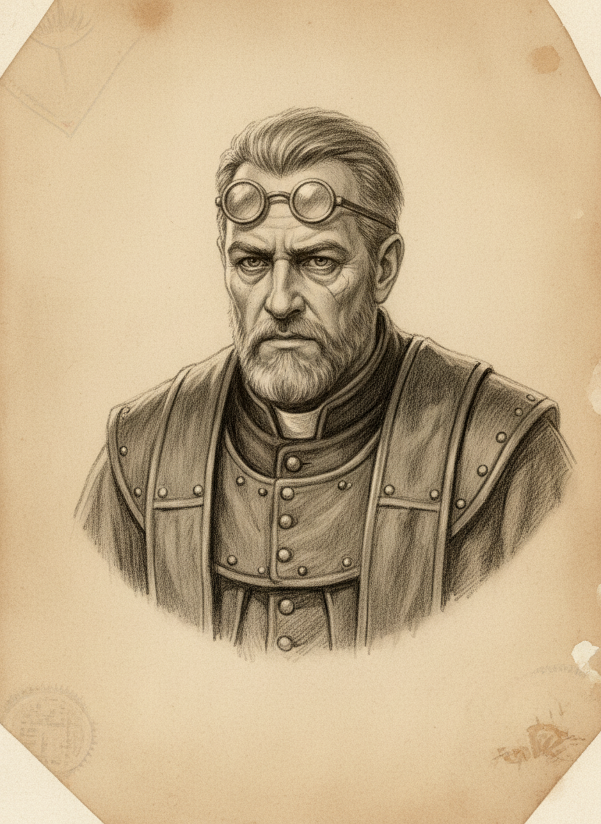 Black and white pencil dossier portrait of Prior Malthus of Hrafnvik, shown head and shoulders on vellum.