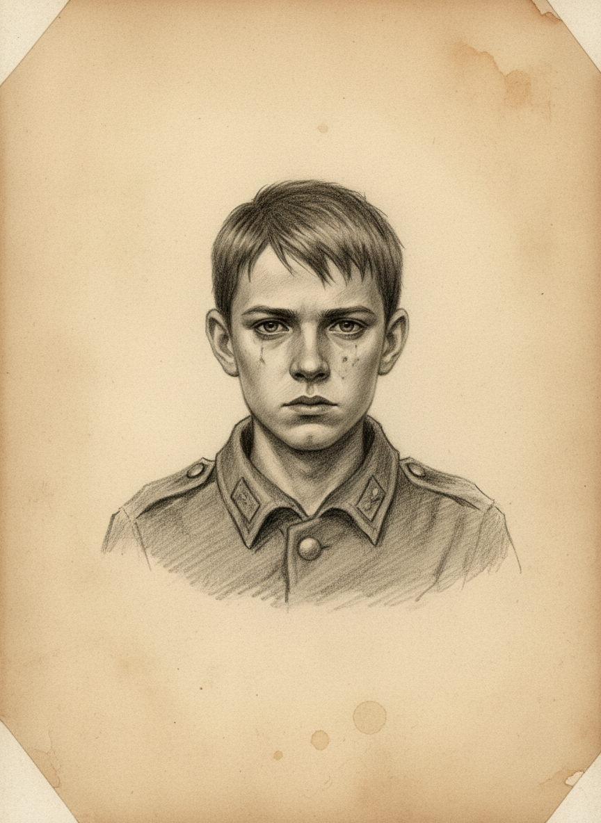 Black and white pencil dossier portrait of Saint Hermas, shown head and shoulders on vellum.
