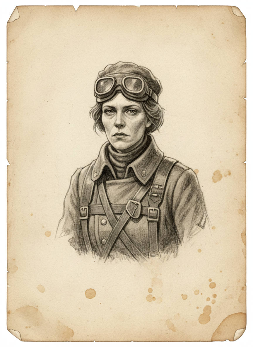 Black and white pencil dossier portrait of The Unnamed Lictor-Assessor, shown head and shoulders on vellum.