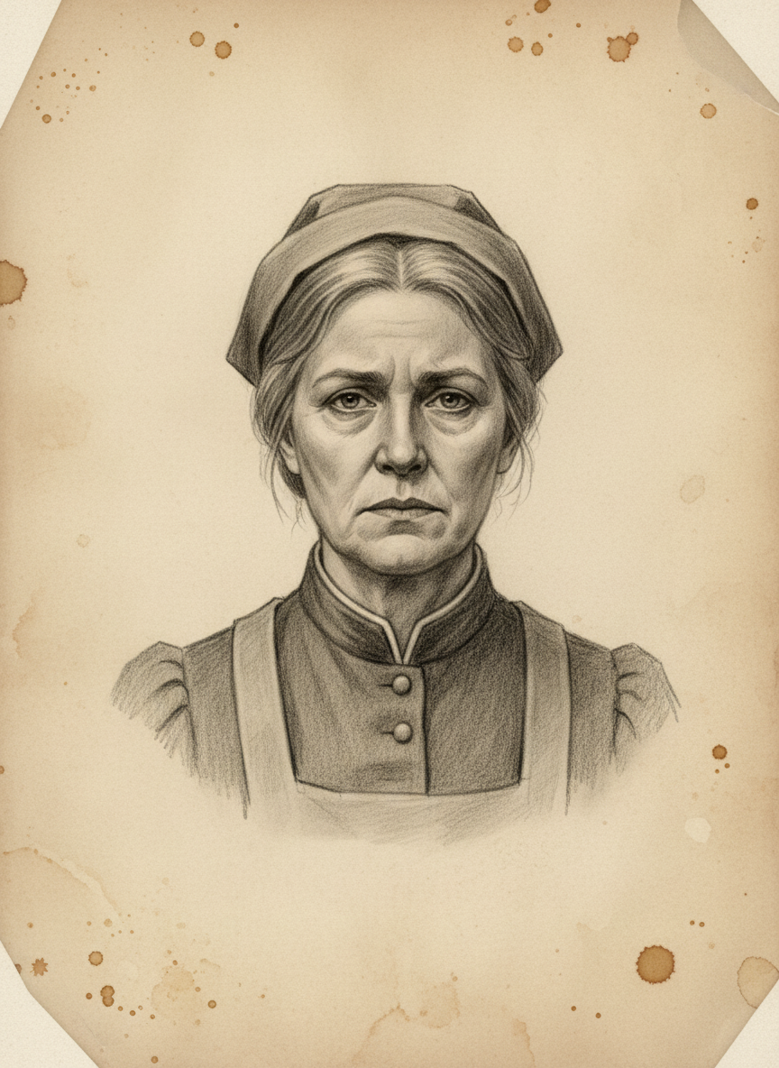 Black and white pencil dossier portrait of Gerda Weil, shown head and shoulders on vellum.