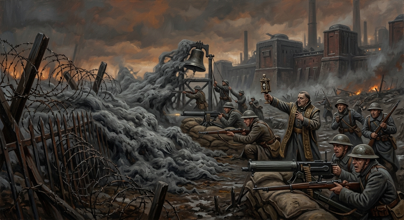 The Nameless Tide rendered as oil painting over Bastion-Brest's eastern wire.