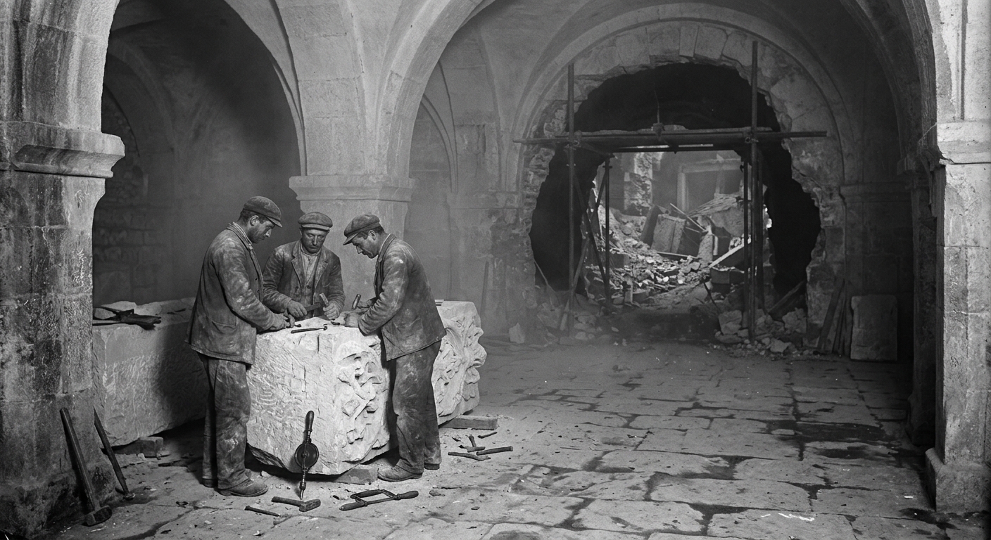 The Ossuary Breach Winter — On the Eastern Catacombs, rendered as photograph.