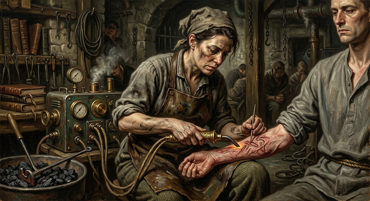 Mercy Branders — Mercy Branders, rendered as oil-painting.