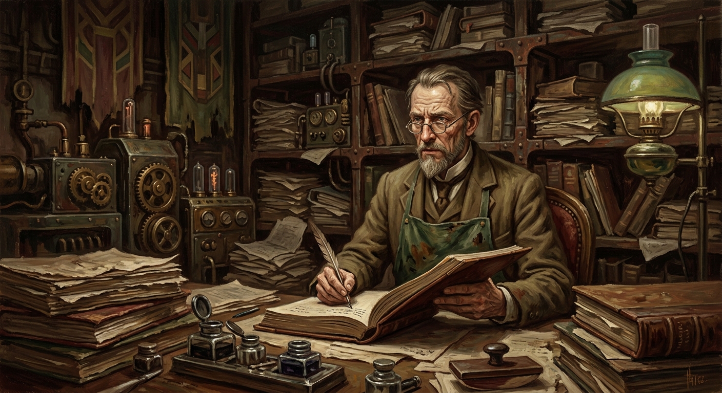 Old Klem the Ledgerman — Old Klem the Ledgerman, rendered as oil-painting.