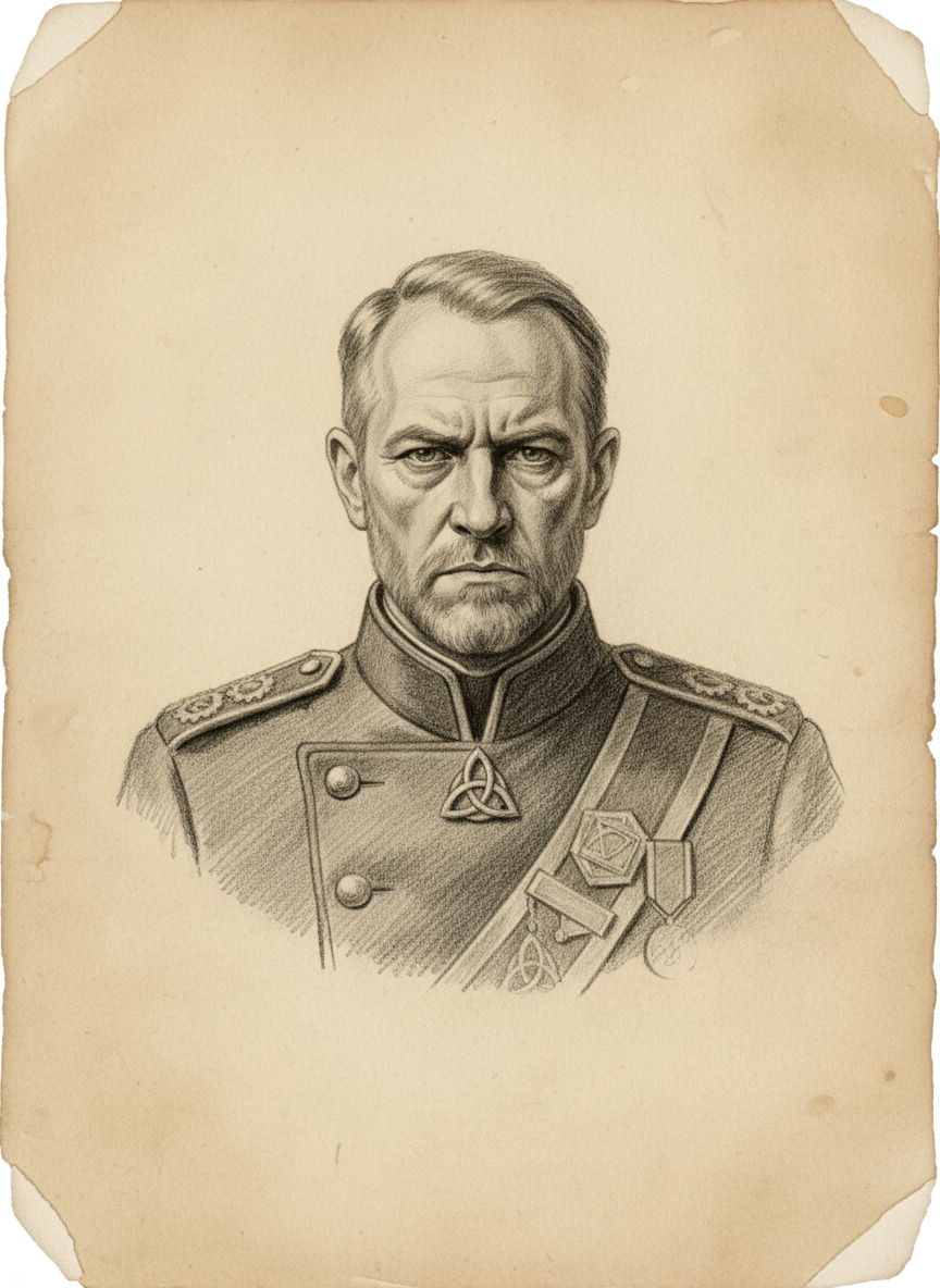 Black and white pencil dossier portrait of Theobald of Worms, shown head and shoulders on vellum.