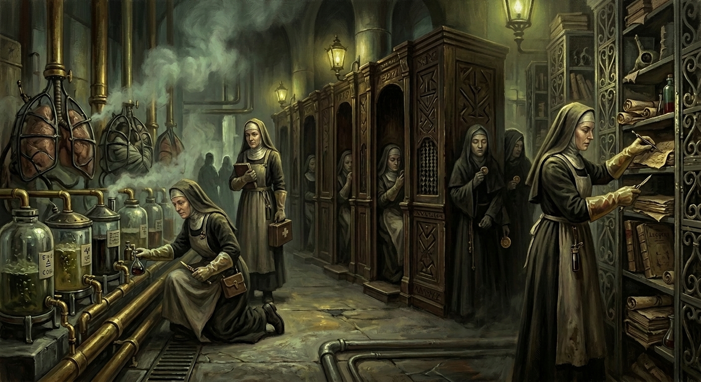 Ash-Hospice Sisters — Ash-Hospice Sisters, rendered as oil-painting.