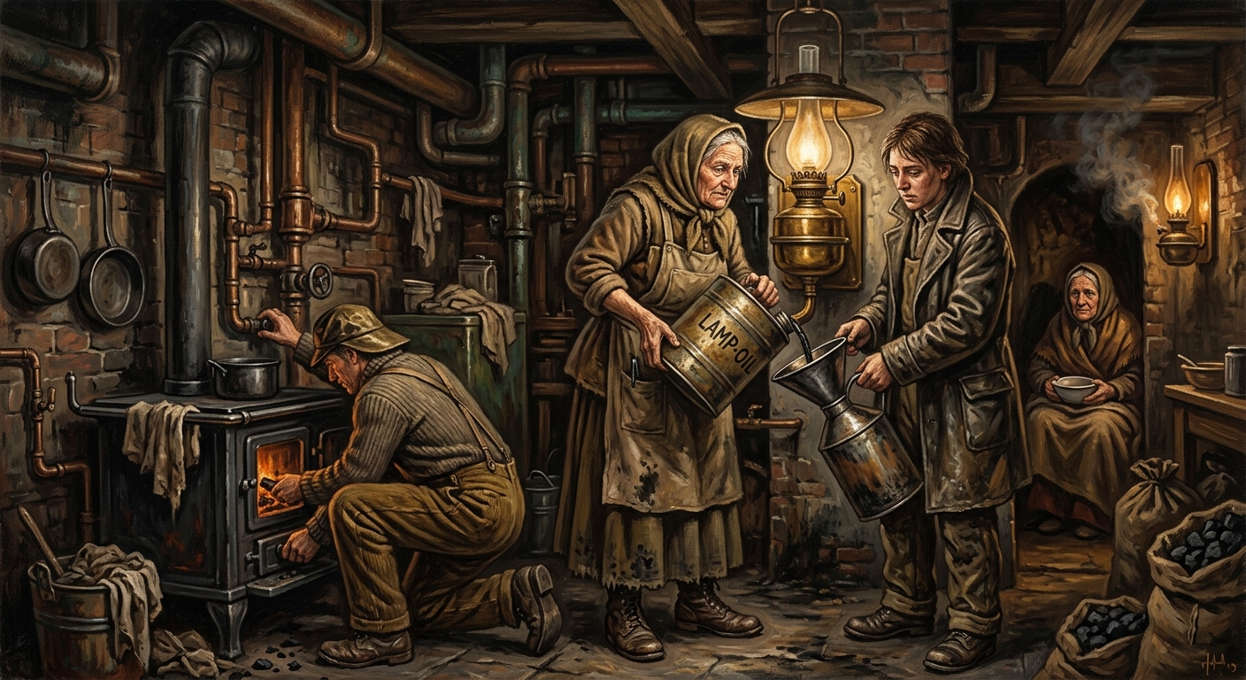 Lamp-Mercers — Lamp-Mercers, rendered as oil-painting.