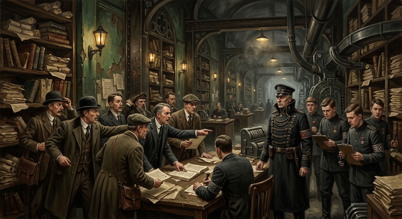 Forgery Panic of A.S. 178 — Forgery Panic of A.S. 178, rendered as oil-painting.