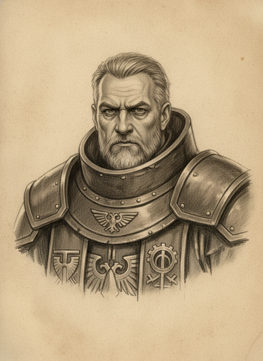 Black and white pencil dossier portrait of Judge Marrowe, shown head and shoulders on vellum.
