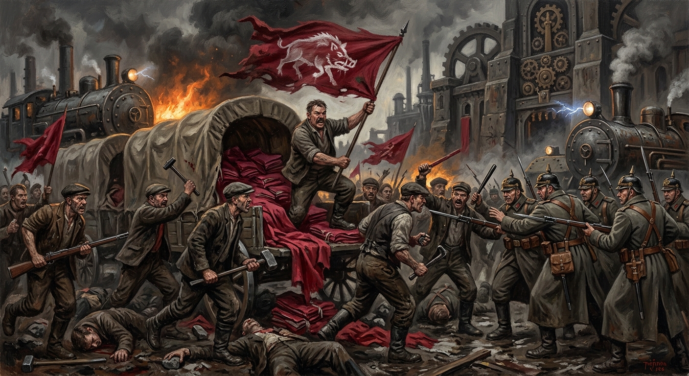 Crimson Gate Riot — Crimson Gate Riot, rendered as oil-painting.