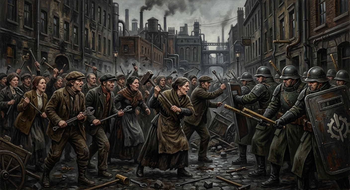 The Widow Riot — The Widow Riot, rendered as oil-painting.