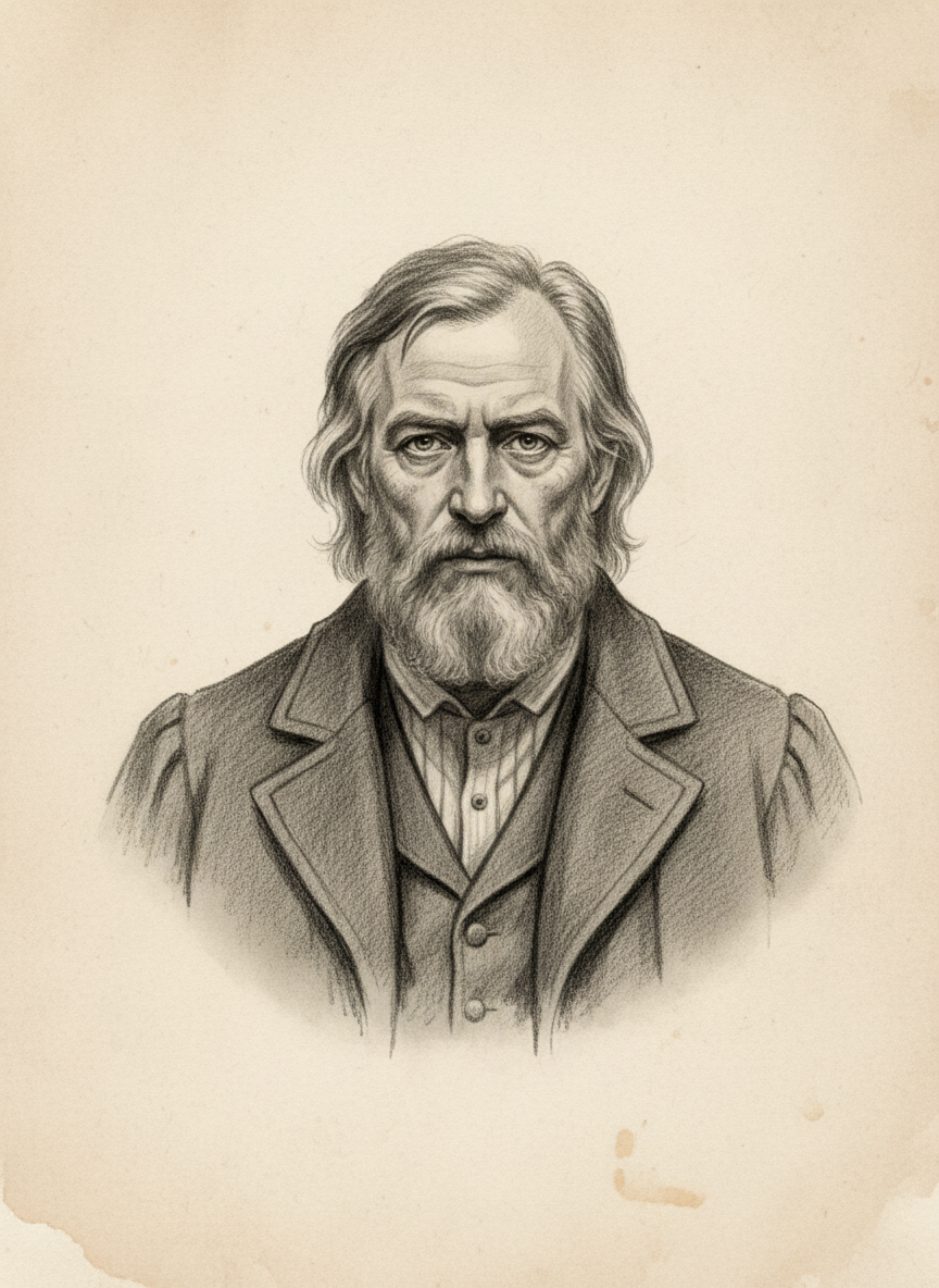 Black and white pencil dossier portrait of Blessed Edrin of the Count, shown head and shoulders on vellum.
