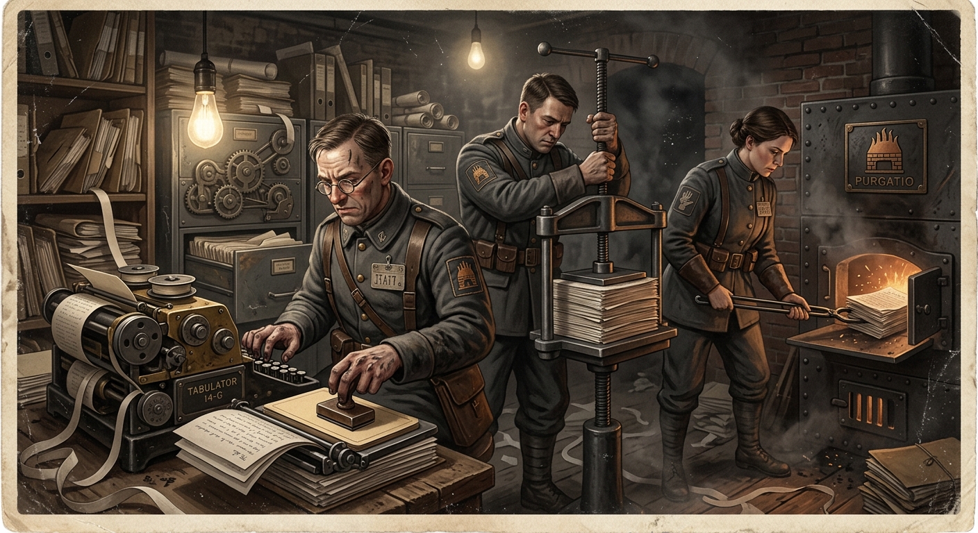 Rubric Clerks — On the Birth of the Card, rendered as photograph.