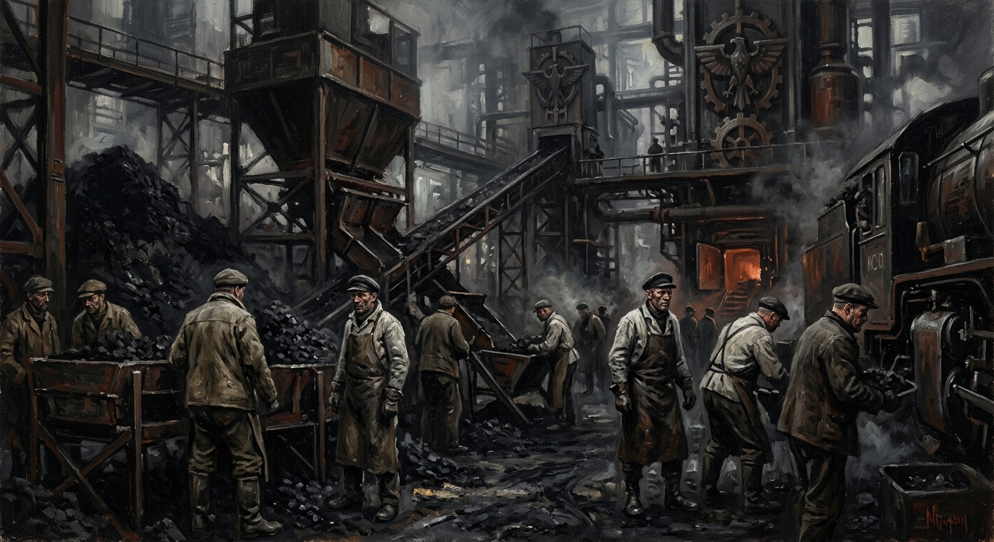 Coal-Heavers' Union — Coal-Heavers' Union, rendered as oil-painting.