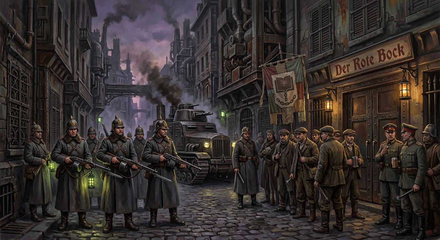 Curfew Standoff of A.S. 140 — Curfew Standoff of A.S. 140, rendered as oil-painting.